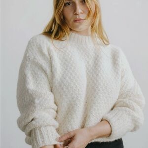 OZMA Cream Textured Crew Neck Sweater